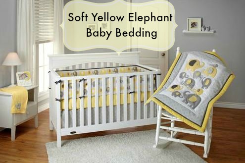 Yellow and grey store elephant crib bedding